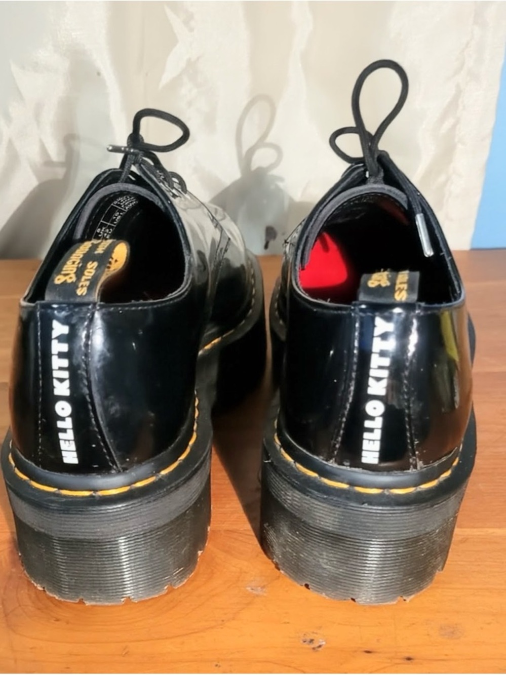 Dr. Martens Black Patent Platform Oxfords with Hello Kitty Heart Details - Picture 2 of 2